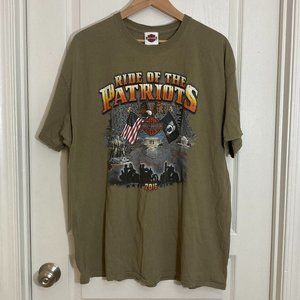 Harley Davidson | 2016 Olive Green Ride of the Patriots T-Shirt / Shirt | 2XL.
